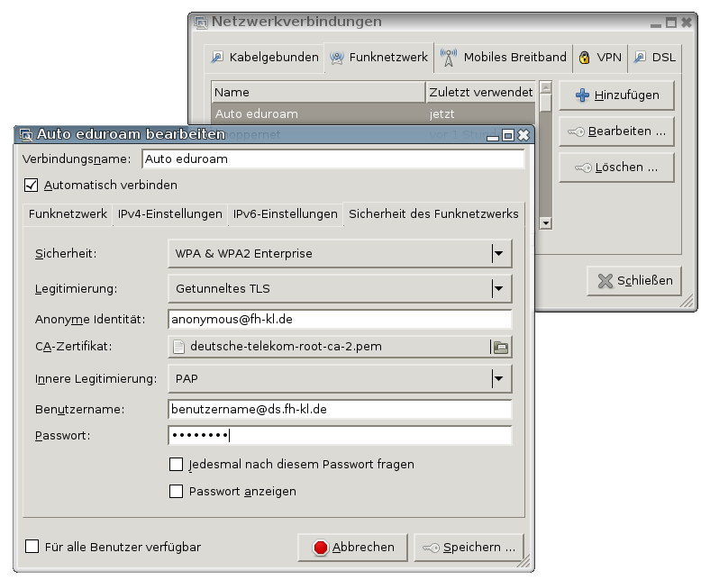 [Screenshot Netzwerk Zugangsdaten]